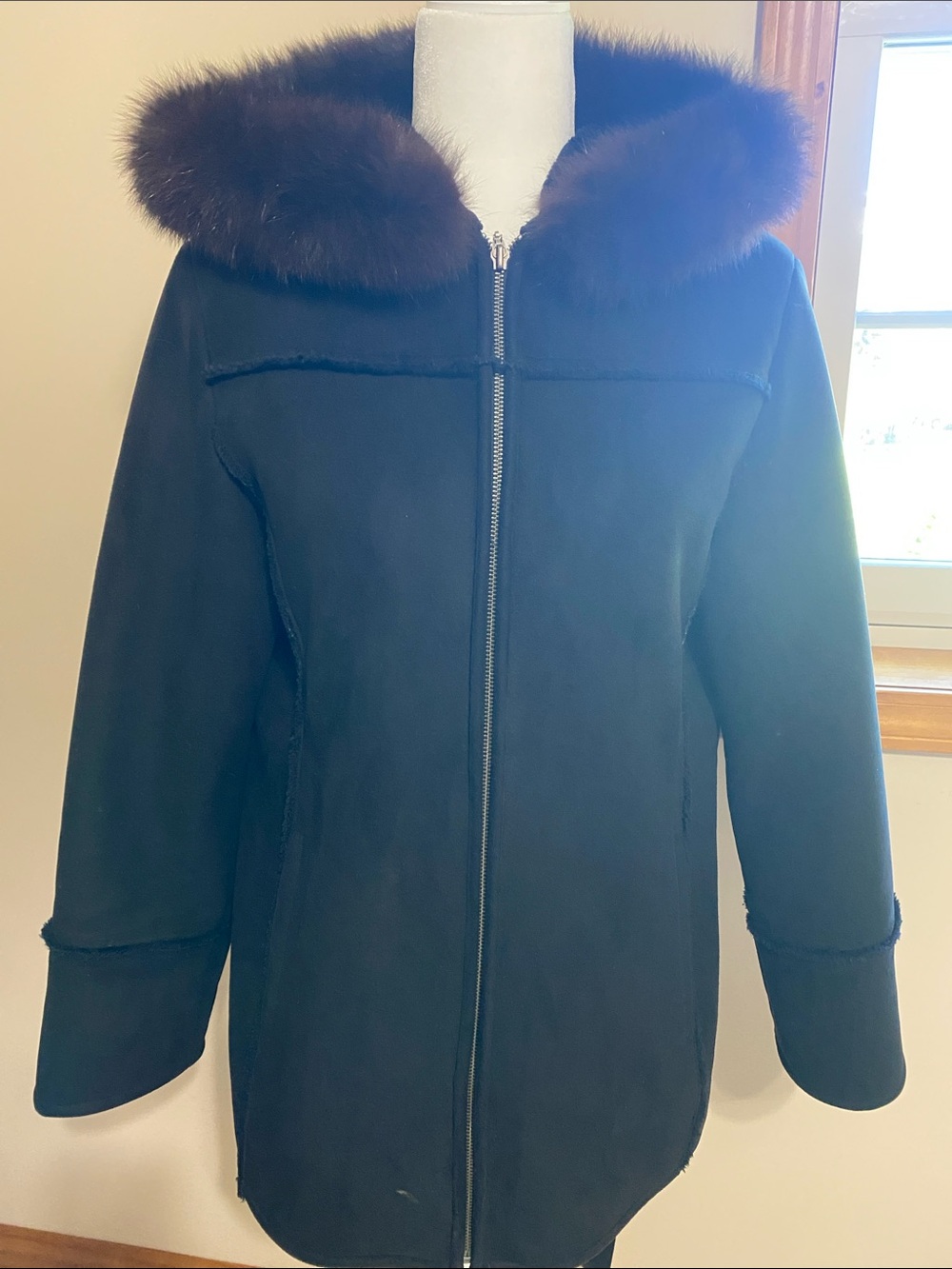 1 Madison Black Teddy Jacket with Brown Fur Trim Hood